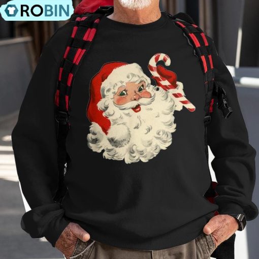Vintage Retro Santa Claus Candy Cane Christmas Holiday Ugly Christmas Sweatshirt