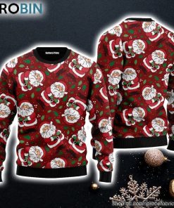 Vintage Santa Claus Ditsy Holly Pattern Ugly Christmas Sweater Gift For Christmas