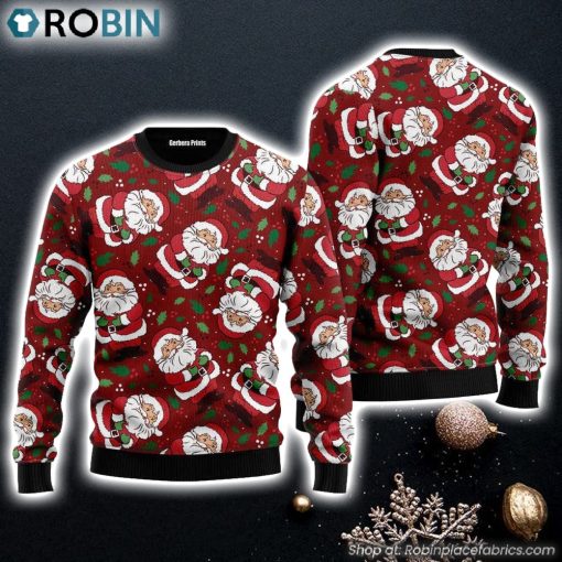 Vintage Santa Claus Ditsy Holly Pattern Ugly Christmas Sweater Gift For Christmas
