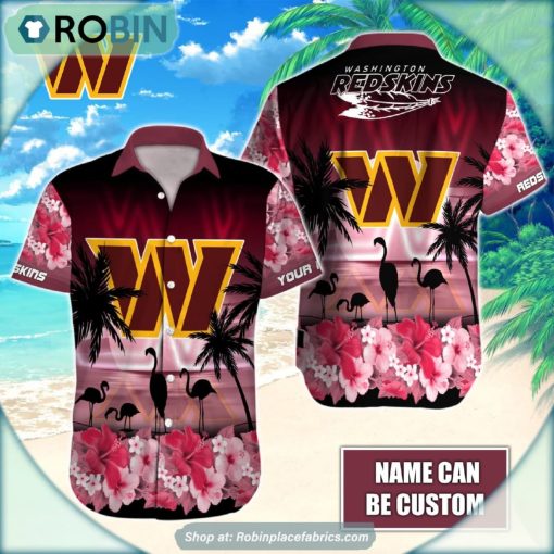 Washington Commanders Flamingo Tropical Leaf Pattern Hawaiian Shirt