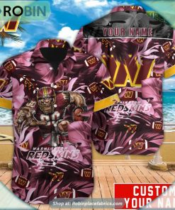 Washington Commanders Tropical Leaf Mascot 3D Printed Summer Hawaiian Shirt Washington Commanders Tropical Leaf Mascot 3D Printed Summer Hawaiian Shirt