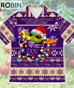 Washington Huskies Baby Yoda Star Wars Ugly Christmas Design Short Sleeve Shirt
