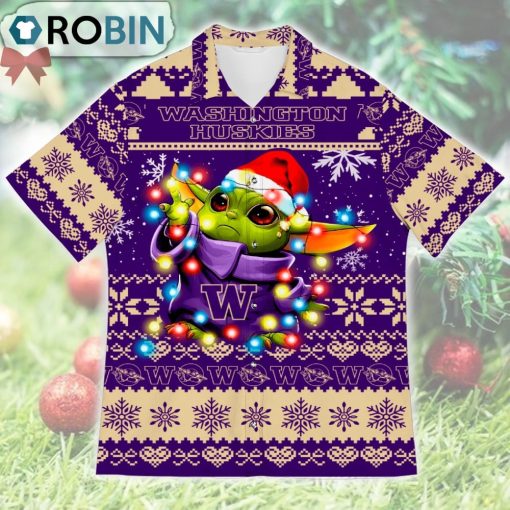 Washington Huskies Baby Yoda Star Wars Ugly Christmas Design Short Sleeve Shirt