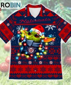 Washington Nationals Baby Yoda Star Wars Ugly Christmas Design Short Sleeve Shirt