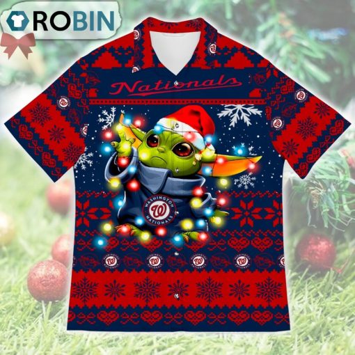 Washington Nationals Baby Yoda Star Wars Ugly Christmas Design Short Sleeve Shirt