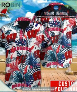 Wisconsin Badgers Tropical Design Hawaiian Shirt Wisconsin Badgers Tropical Design Hawaiian Shirt