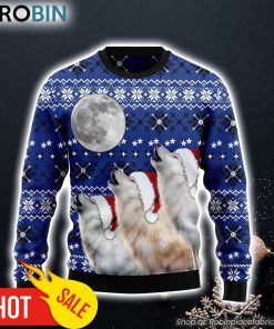 Wolf Howling Moon Ugly Christmas Sweater Funny Family Sweater Gifts