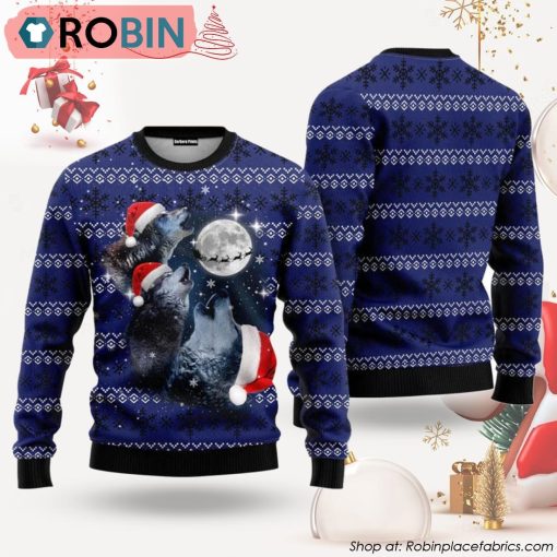 Wolf Under The Moon Ugly Christmas Sweater
