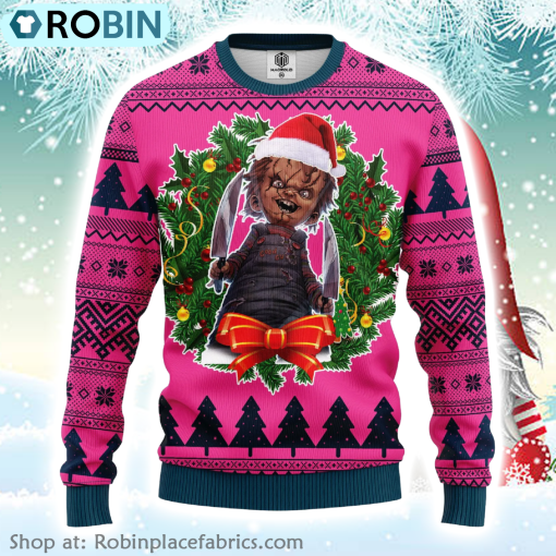 Xmas Horror Movie Characters Halloween Chucky Doll Ugly Christmas Sweater