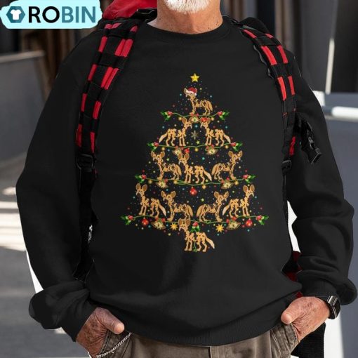 Xmas Lighting Santa African Wild Dog Christmas Tree Ugly Christmas Sweatshirt
