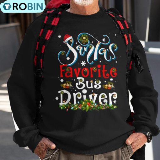 Xmas Lighting Santa’s Favorite Bus Driver Christmas Ugly Christmas Sweatshirt
