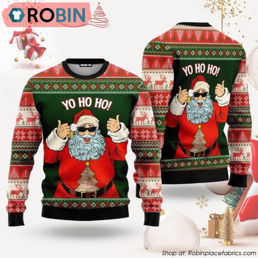 Yo Ho Ho Santa Sunglasses Funny Ugly Christmas Sweater