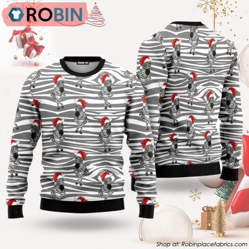 Zebra Wearing Christmas Hat Funny Ugly Christmas Sweater