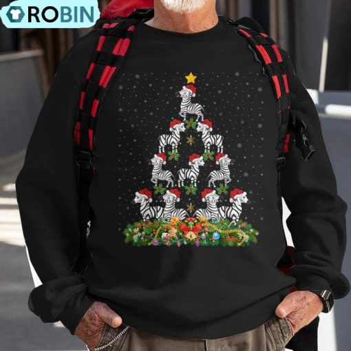 Zebra Xmas Tree Santa Hat Zebra Christmas Ugly Christmas Sweatshirt