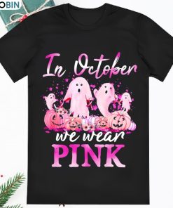 Caterpillar In October We Wear Pink Ghost Pumpkin Breast Cancer T Shirt