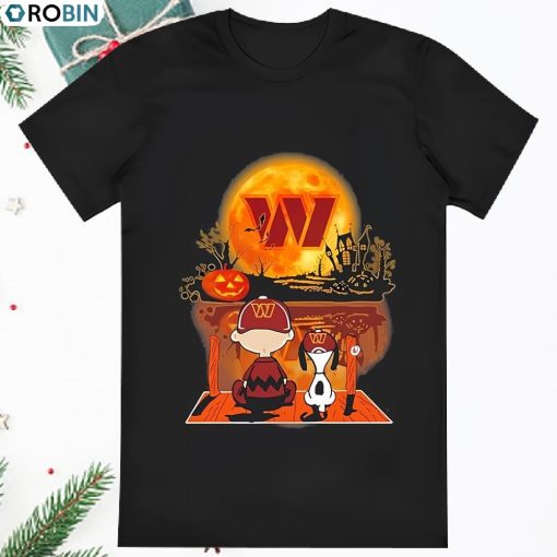 Charlie Brown And Snoopy Watching Washington Commanders Halloween T Shirt