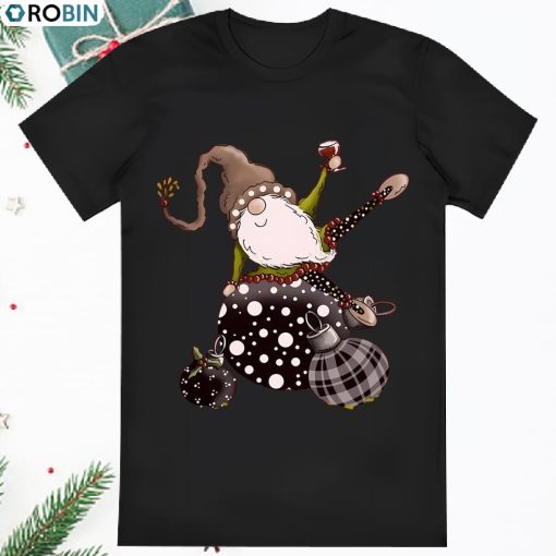 Christmas Gnome Santa Ornament Drinking Wine Spirit Funny Shirt