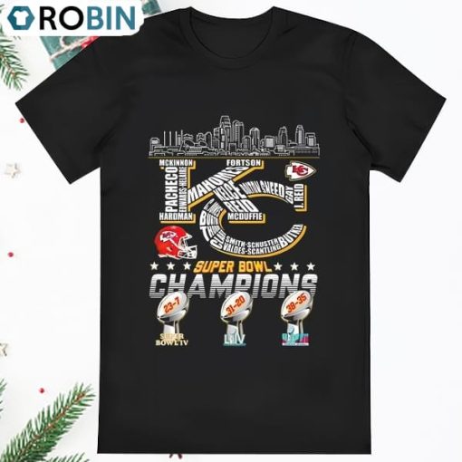 Kansas City Chiefs Skyline Player Names 3x Super Bowl Champions Shirt
