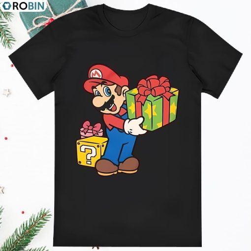 Mario Bros Boys Red And Black Long Sleeve Christmas Holiday T Shirt