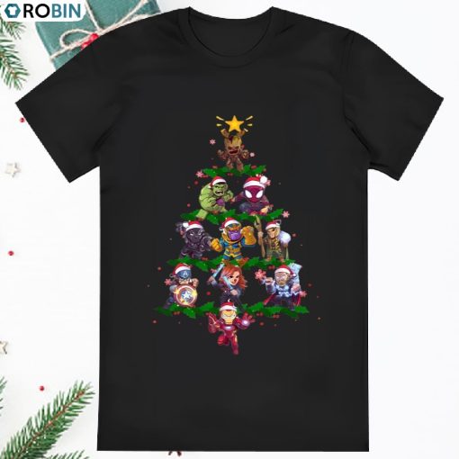 Marvel Avengers Group Merry Christmas Tree T Shirt