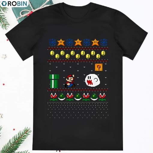 Super Mario Design Pattern Ugly Christmas Shirt