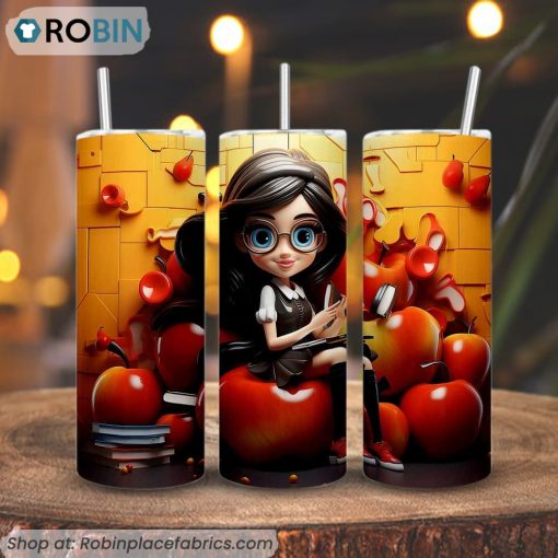 A Girl Reading Book 3D 3D Printed Skinny Tumbler, Book Lovers Tumbler