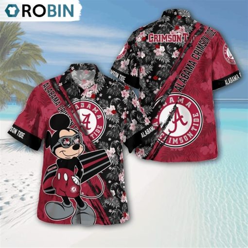 Alabama Crimson Tide Mickey Mouse Floral Short Sleeve Hawaii Shirt, Alabama Crimson Tide Team Gifts