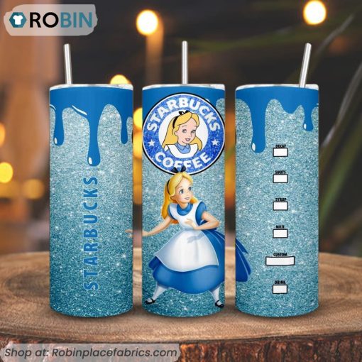 Alice Disney Princess Starbucks Coffee 3D Printed Skinny Tumbler, Alice In Wonderland Tumbler