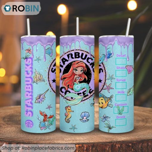 Ariel Princess Starbucks Coffee 3D Printed Skinny Tumbler, Disney The Little Mermaid Tumbler