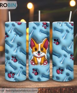Baby Corgi 3D Puff 3D Printed Skinny Tumbler, Dog Lover Tumbler
