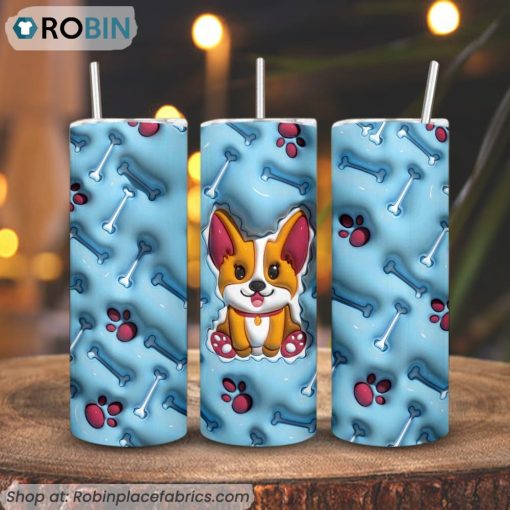Baby Corgi 3D Puff 3D Printed Skinny Tumbler, Dog Lover Tumbler