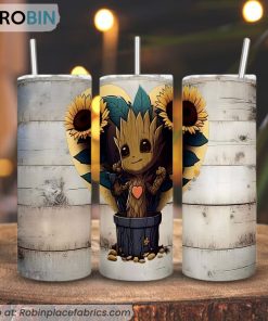 Baby Groot Sunflower 3D Printed Skinny Tumbler, Guardians Of The Galaxy Tumbler