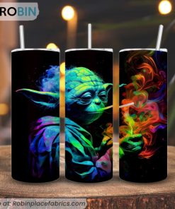 Baby Yoda Smoking Watercolor 3D Printed Skinny Tumbler, Funny Star Wars Tumbler