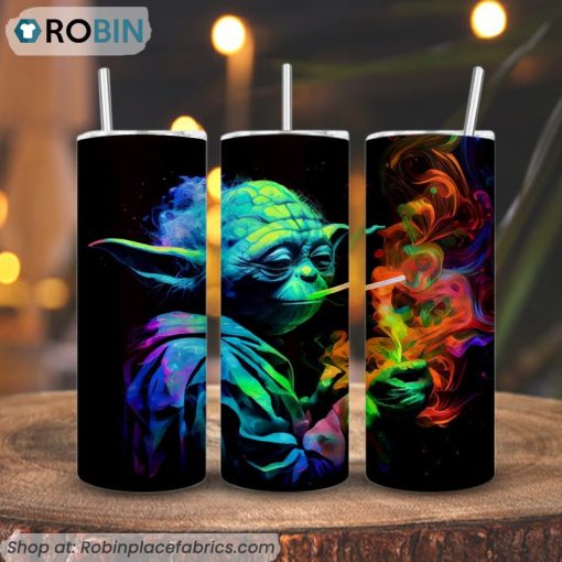 Baby Yoda Smoking Watercolor 3D Printed Skinny Tumbler, Funny Star Wars Tumbler