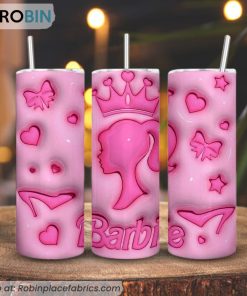 Barbie 3D Puff 3D Printed Skinny Tumbler, Barbie Princess 3D Tumbler