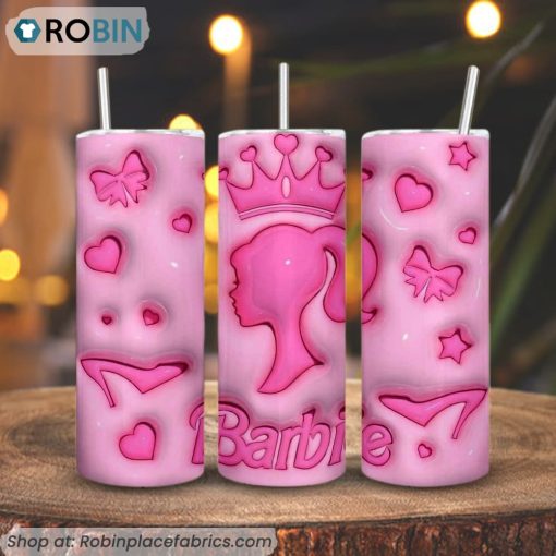 Barbie 3D Puff 3D Printed Skinny Tumbler, Barbie Princess 3D Tumbler