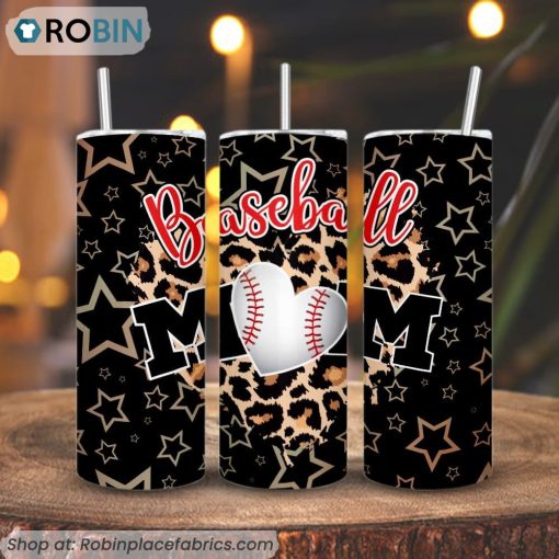 Baseball Mom Leopard Print 3D Printed Skinny Tumbler, Funny Mom Tumbler