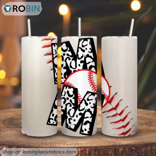 Baseball Mom Leopard 3D Printed Skinny Tumbler, Baseball Mama Tumbler
