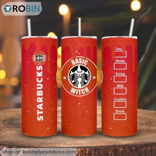 Basic Witch Starbucks Coffee 3D Printed Skinny Tumbler, Halloween Starbucks Tumbler