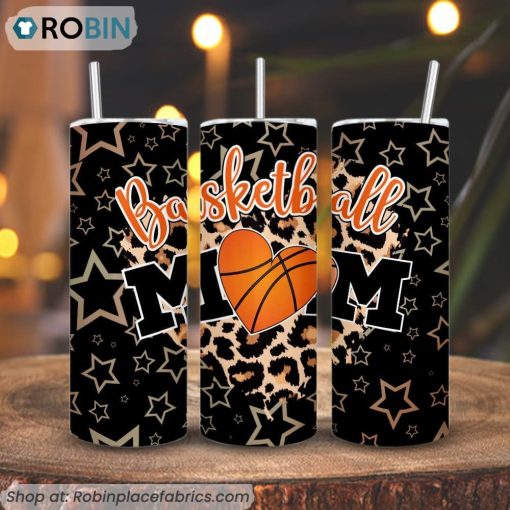 Basketball Mom Leopard Print 3D Printed Skinny Tumbler, Funny Sports Mama Tumbler