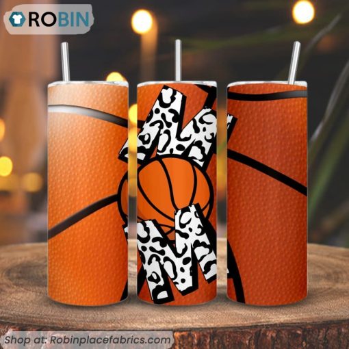 Basketball Mom Leopard 3D Printed Skinny Tumbler, Basketball Mama Tumbler