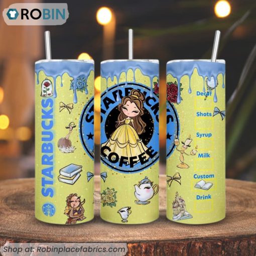 Belle Disney Princess Starbucks Coffee 3D Printed Skinny Tumbler, Beauty And The Beast Tumbler