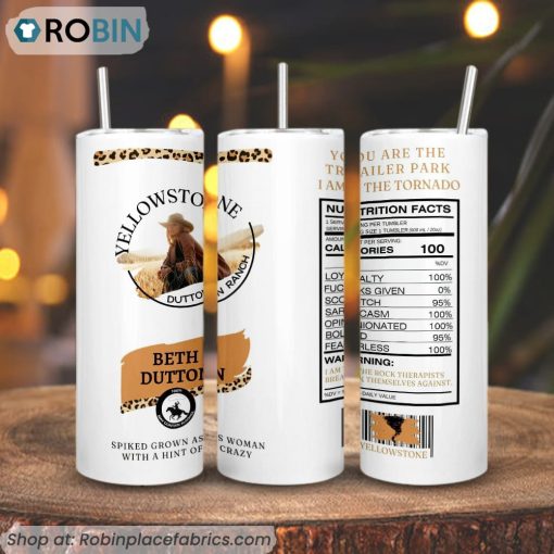 Beth Dutton Nutrition Facts 3D Printed Skinny Tumbler, Yellowstone Tumblers