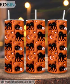 Black Cat And Pumpkin 3D Inflated Tumbler, Halloween Tumbler