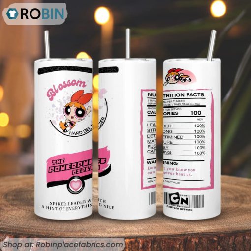 Blossom Powerpuff Girls Hard Seltzer Nutrition Facts 3D Printed Skinny Tumbler, Cartoon Girls Tumblers