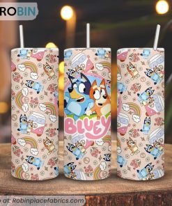 Bluey And Bingo 3D Printed Skinny Tumbler, Bluey Dog Cartoon Tumbler