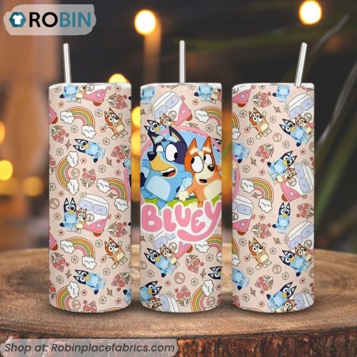 Bluey And Bingo 3D Printed Skinny Tumbler, Bluey Dog Cartoon Tumbler