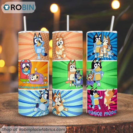 Bluey Dance Mode 3D Printed Skinny Tumbler, Bluey Party Tumbler