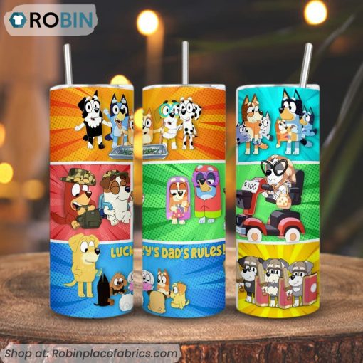 Bluey Lucky’s Dad Rules 3D Printed Skinny Tumbler, Bluey Family Tumbler