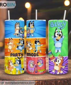 Bluey Party Mode 3D Printed Skinny Tumbler, Bluey Dance Tumbler